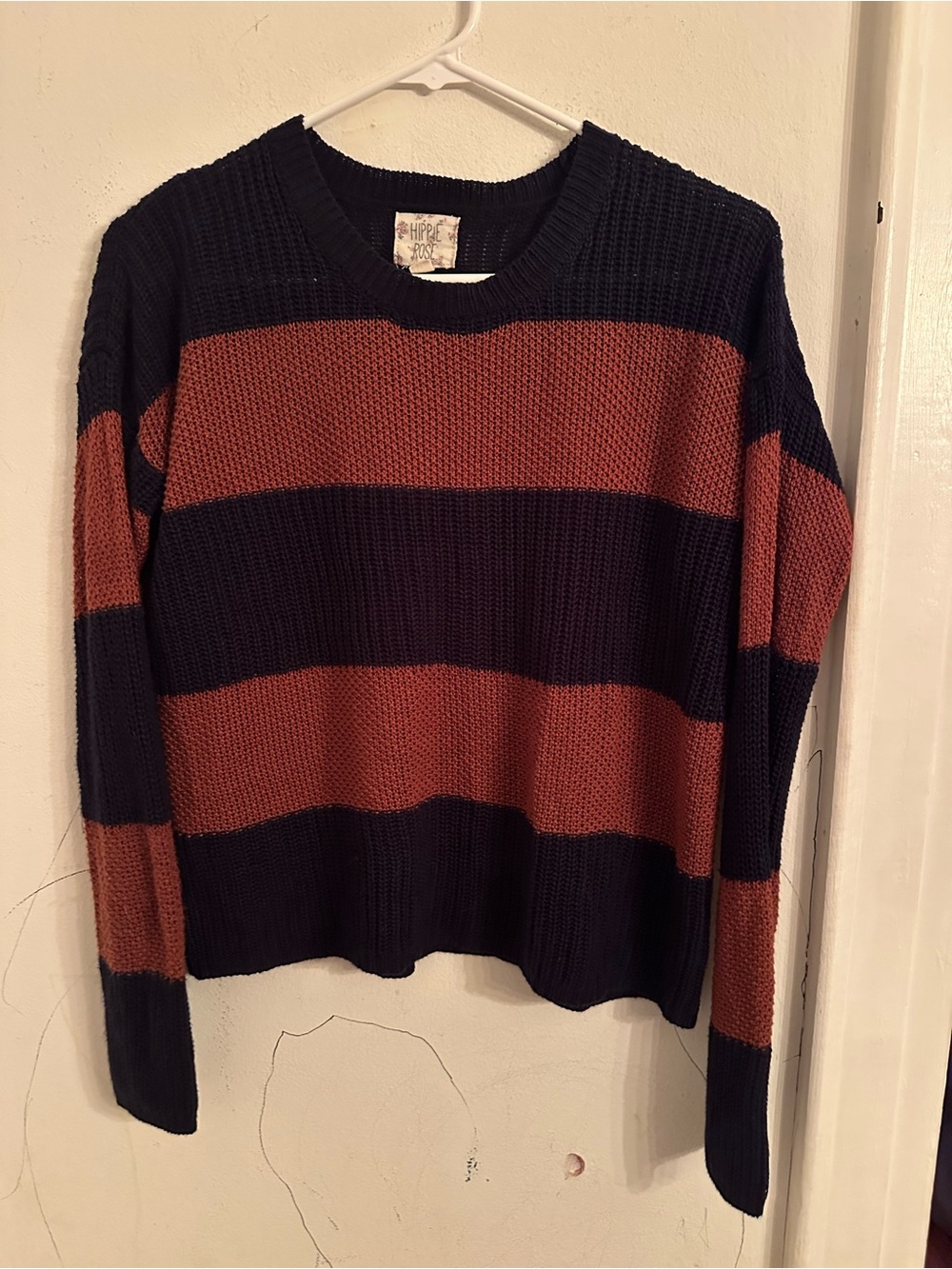 Hippie Rose Rugby Sweater Small Navy Rust Striped Textured Preppy Collegiate